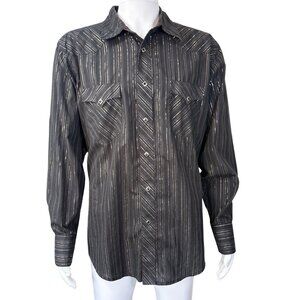 Wrangler Mens Western Pearl Snap Shirt XL Striped Metallic Black Long Sleeve